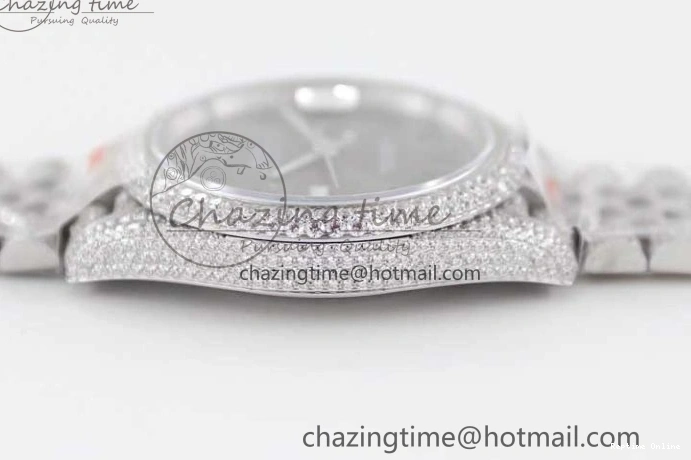 0224 Refined Datejust 41 SS Full Diamonds TWF 1:1 Best Edition Gray Roman Markers Dial on Jubilee Bracelet A 2389